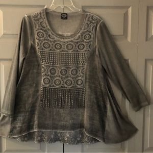 C&L style tunic top dark gray decorative front with under layer Sz L